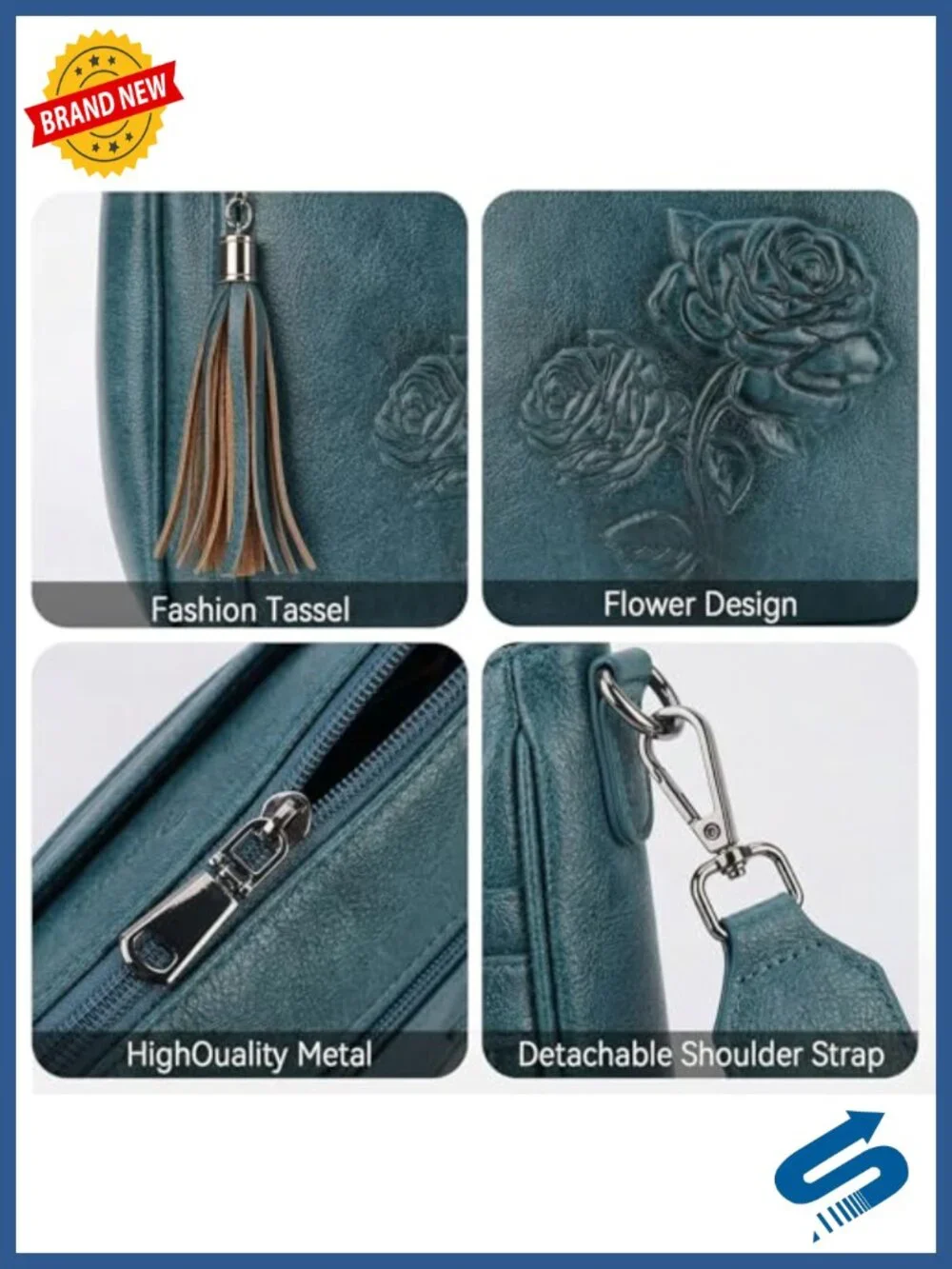Vegan Leather Hobo Crossbody Bag with Embossed Floral Pattern